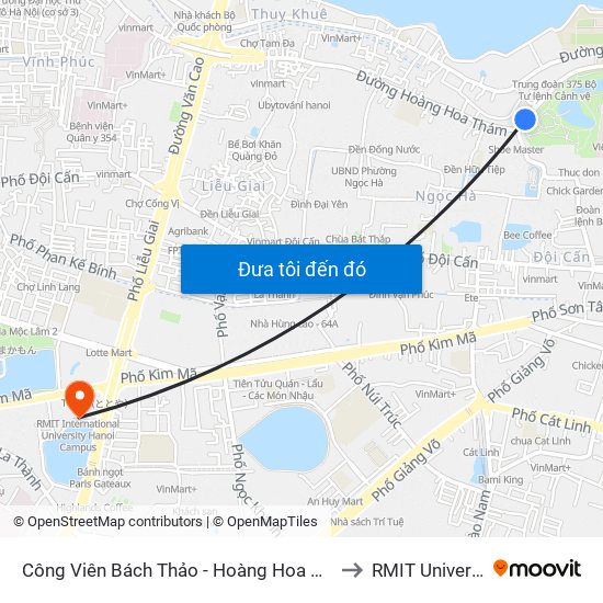 Công Viên Bách Thảo - Hoàng Hoa Thám (Qua Phố Ngọc Hà) to RMIT University Hanoi map