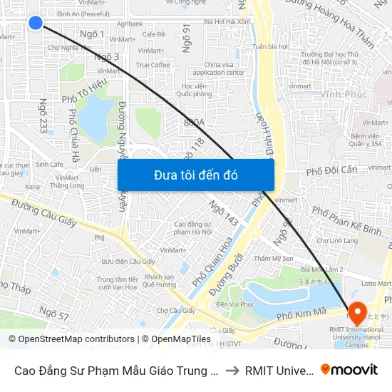 Cao Đẳng Sư Phạm Mẫu Giáo Trung Ương - 387 Hoàng Quốc Việt to RMIT University Hanoi map
