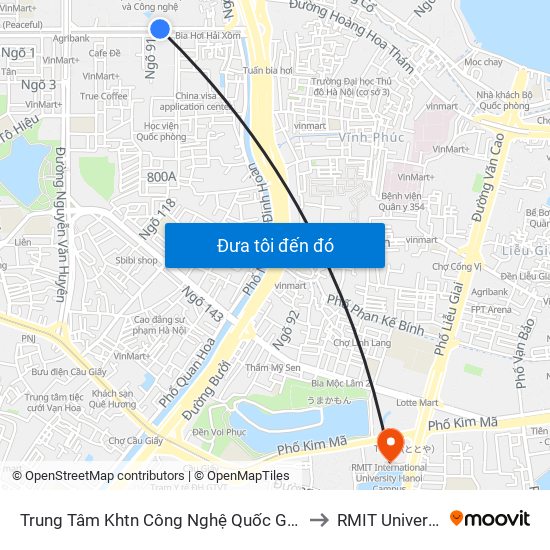 Trung Tâm Khtn Công Nghệ Quốc Gia - 18 Hoàng Quốc Việt to RMIT University Hanoi map