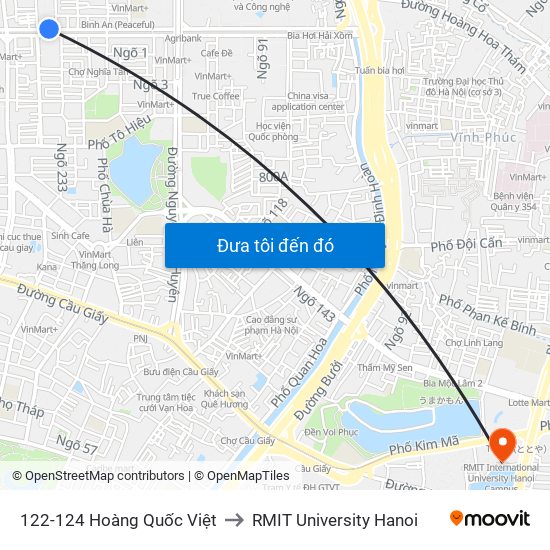 122-124 Hoàng Quốc Việt to RMIT University Hanoi map