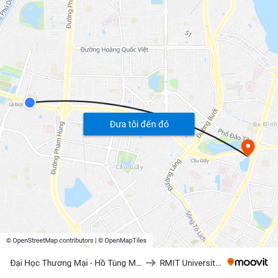 Đại Học Thương Mại - Hồ Tùng Mậu (Cột Sau) to RMIT University Hanoi map