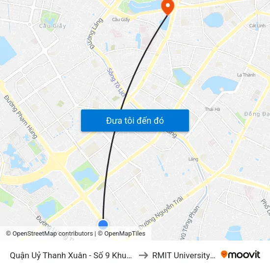 Quận Uỷ Thanh Xuân - Số 9 Khuất Duy Tiến to RMIT University Hanoi map