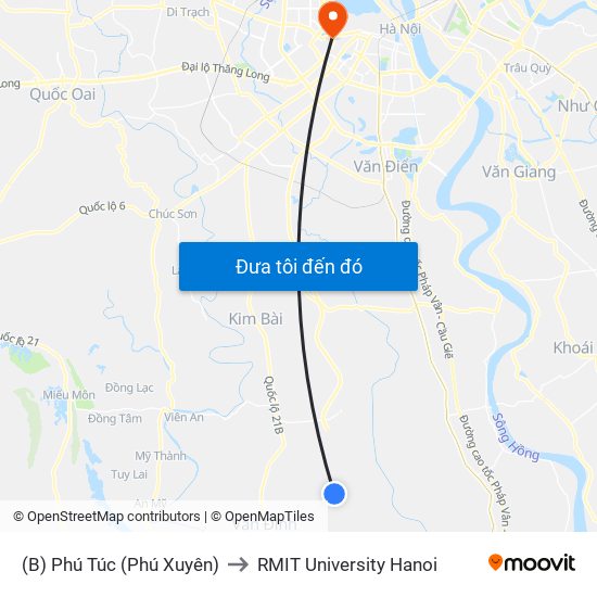 (B) Phú Túc (Phú Xuyên) to RMIT University Hanoi map