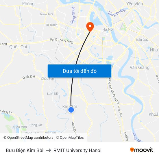 Bưu Điện Kim Bài to RMIT University Hanoi map