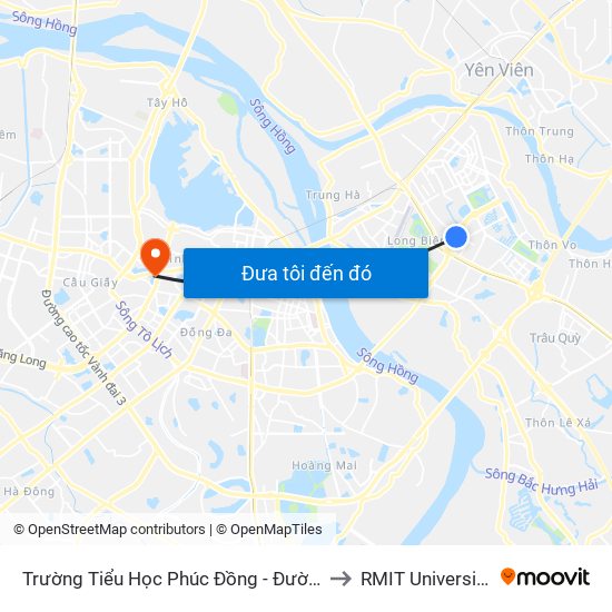 Trường Tiểu Học Phúc Đồng - Đường Chu Huy Mân to RMIT University Hanoi map