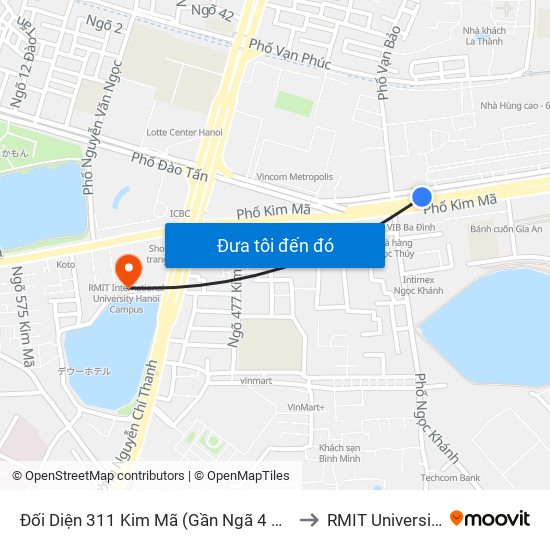 Đối Diện 311 Kim Mã (Gần Ngã 4 Kim Mã - Vạn Bảo) to RMIT University Hanoi map