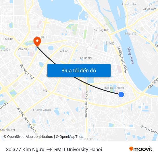 Số 377 Kim Ngưu to RMIT University Hanoi map