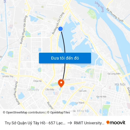 Trụ Sở Quận Uỷ Tây Hồ - 657 Lạc Long Quân to RMIT University Hanoi map