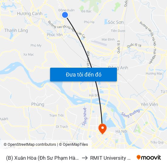 (B) Xuân Hòa (Đh Sư Phạm Hà Nội 2) to RMIT University Hanoi map