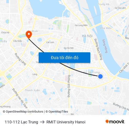 110-112 Lạc Trung to RMIT University Hanoi map