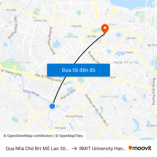 Qua Nhà Chờ Brt Mỗ Lao 30m to RMIT University Hanoi map