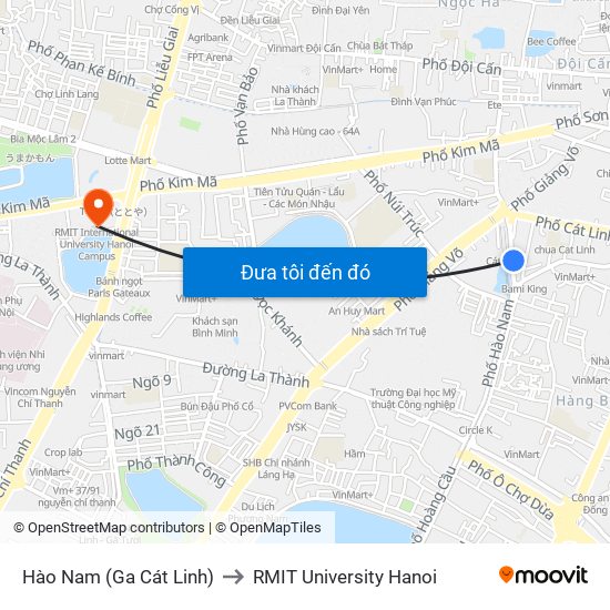 Hào Nam (Ga Cát Linh) to RMIT University Hanoi map