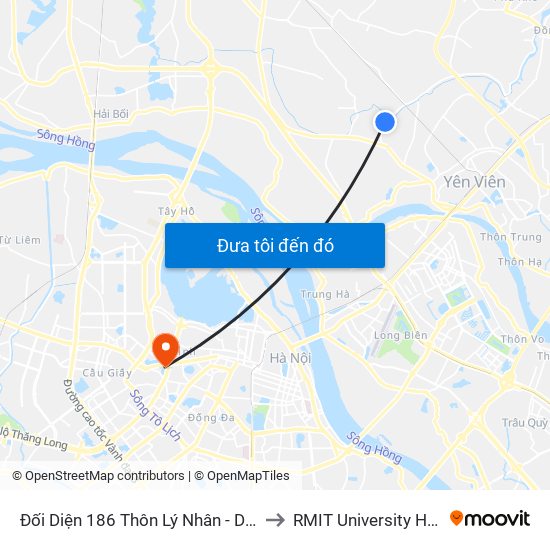 Đối Diện 186 Thôn Lý Nhân - Dục Tú to RMIT University Hanoi map