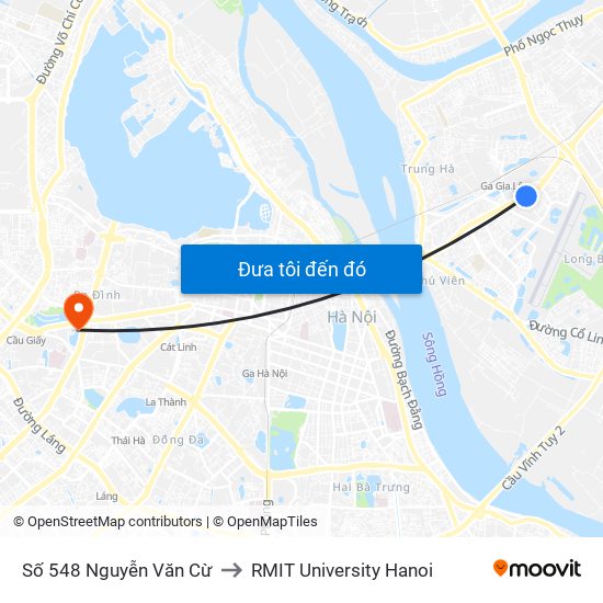 Số 548 Nguyễn Văn Cừ to RMIT University Hanoi map