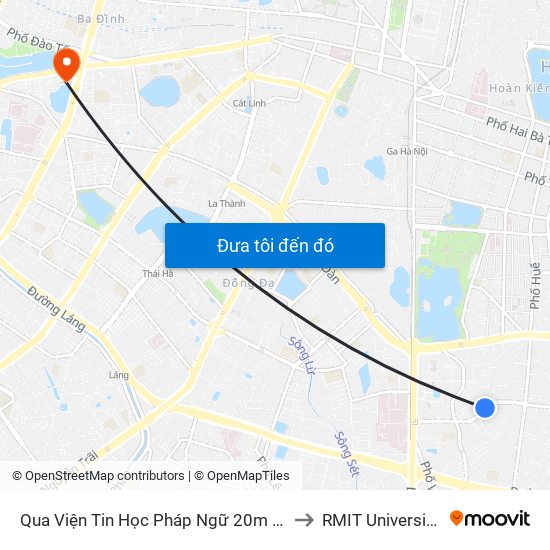 Qua Viện Tin Học Pháp Ngữ 20m - Lê Thanh Nghị to RMIT University Hanoi map