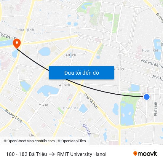 180 - 182 Bà Triệu to RMIT University Hanoi map