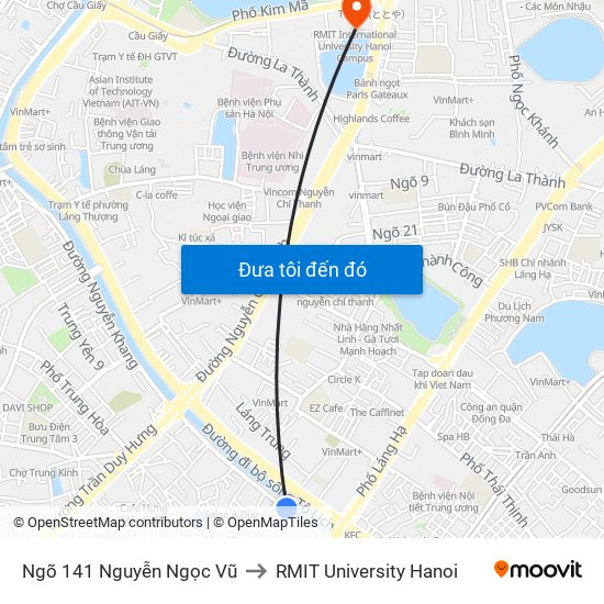 Ngõ 141 Nguyễn Ngọc Vũ to RMIT University Hanoi map