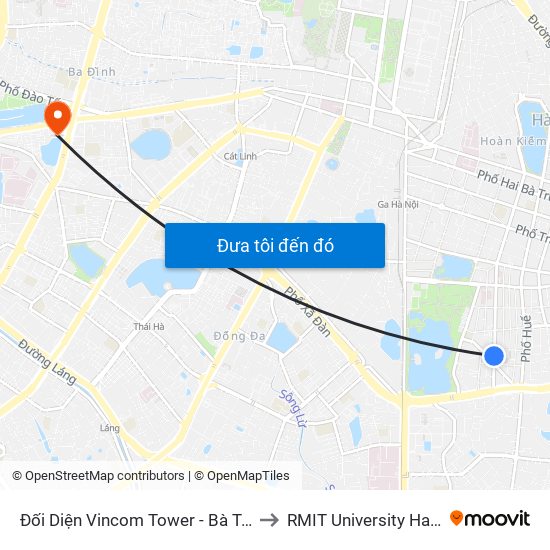 Đối Diện Vincom Tower - Bà Triệu to RMIT University Hanoi map