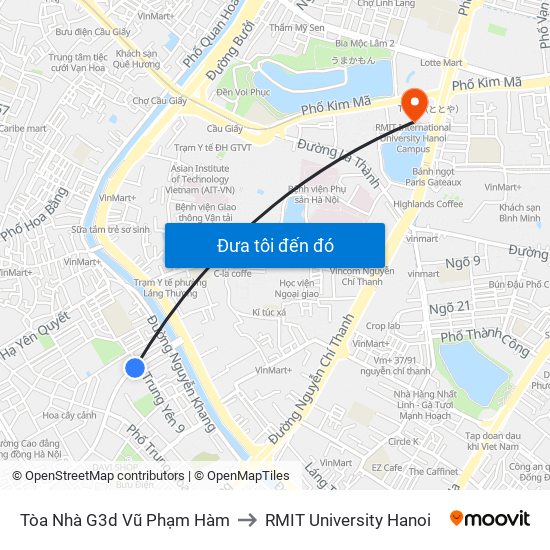 Tòa Nhà G3d Vũ Phạm Hàm to RMIT University Hanoi map