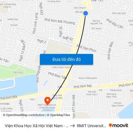 Viện Khoa Học Xã Hội Việt Nam - Số 1 Liễu Giai to RMIT University Hanoi map