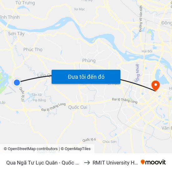 Qua Ngã Tư Lục Quân - Quốc Lộ 21a to RMIT University Hanoi map