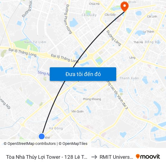 Tòa Nhà Thủy Lợi Tower - 128 Lê Trọng Tấn (Hà Đông) to RMIT University Hanoi map