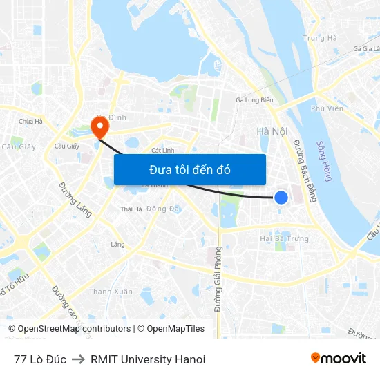 77 Lò Đúc to RMIT University Hanoi map