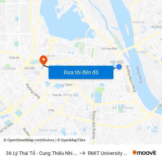 36 Lý Thái Tổ - Cung Thiếu Nhi Hà Nội to RMIT University Hanoi map