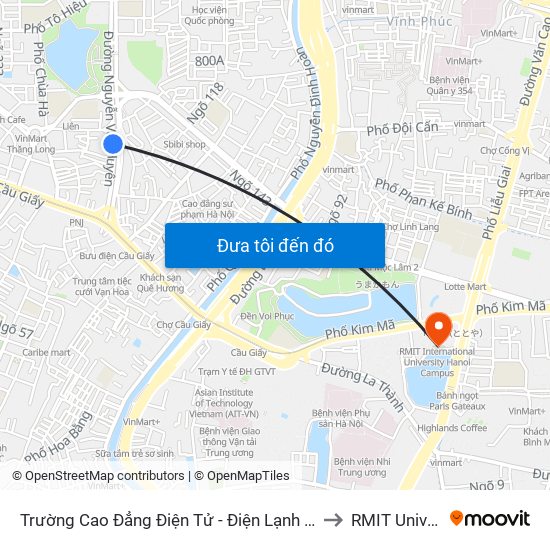 Trường Cao Đẳng Điện Tử - Điện Lạnh Hà Nội - Số 10 Nguyễn Văn Huyên to RMIT University Hanoi map