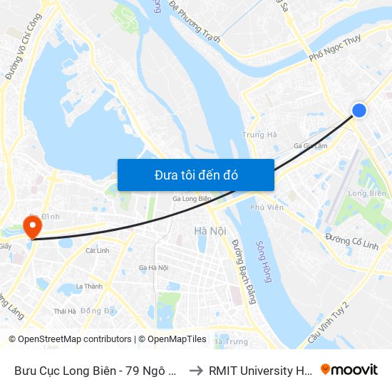 Bưu Cục Long Biên - 79 Ngô Gia Tự to RMIT University Hanoi map
