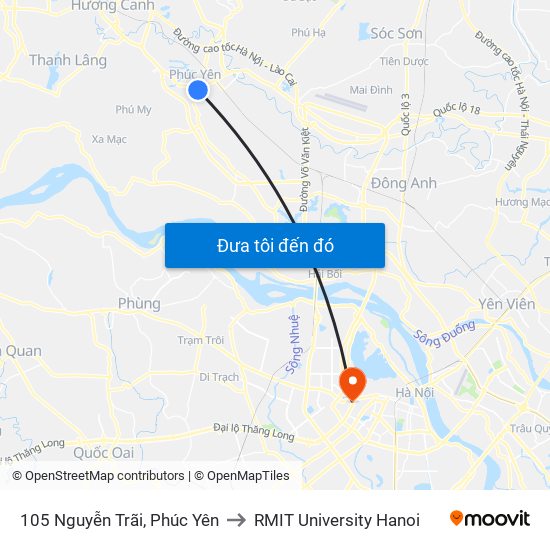 105 Nguyễn Trãi, Phúc Yên to RMIT University Hanoi map