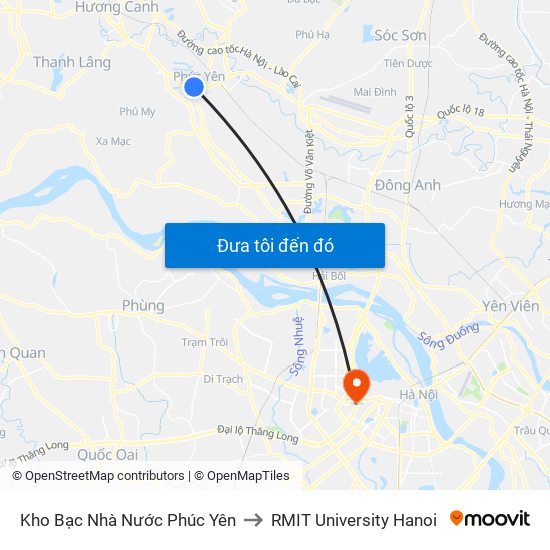 Kho Bạc Nhà Nước Phúc Yên to RMIT University Hanoi map