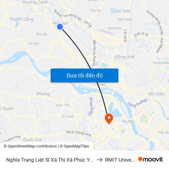 Nghĩa Trang Liệt Sĩ Xã Thị Xã Phúc Yên - Hai Bà Trưng, Phúc Yên to RMIT University Hanoi map