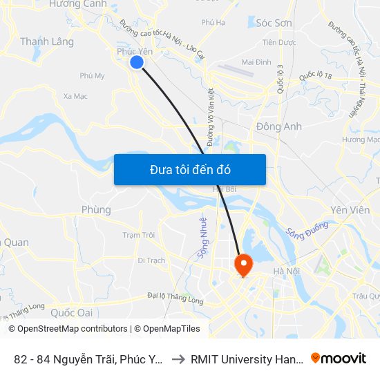 82 - 84 Nguyễn Trãi, Phúc Yên to RMIT University Hanoi map