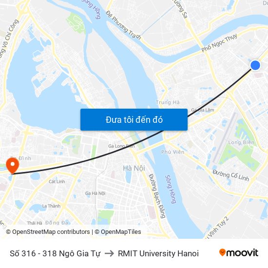 Số 316 - 318 Ngô Gia Tự to RMIT University Hanoi map