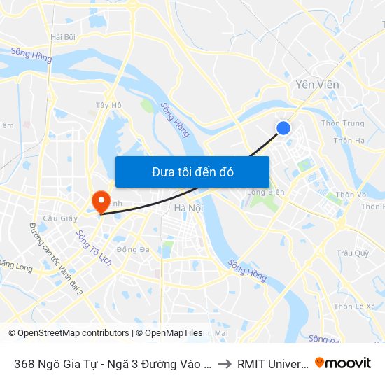 368 Ngô Gia Tự - Ngã 3 Đường Vào Công An Quận Long Biên to RMIT University Hanoi map