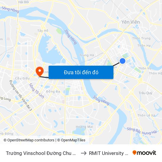 Trường Vinschool Đường Chu Huy Mân to RMIT University Hanoi map