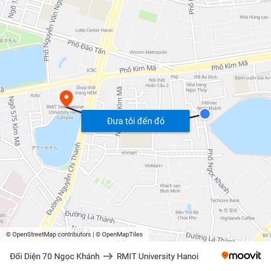 Đối Diện 70 Ngọc Khánh to RMIT University Hanoi map