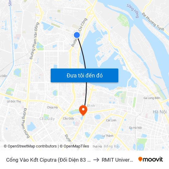 Cổng Vào Kđt Ciputra (Đối Diện 83 Nguyễn Hoàng Tôn) to RMIT University Hanoi map