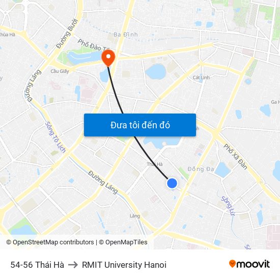 54-56 Thái Hà to RMIT University Hanoi map