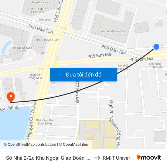 Số Nhà 2/2c Khu Ngoại Giao Đoàn, Phố Kim Mã Đường Dưới to RMIT University Hanoi map