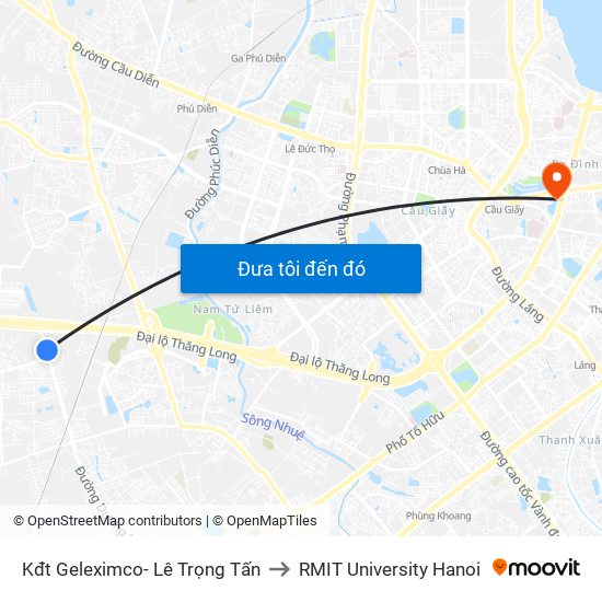 Kđt Geleximco- Lê Trọng Tấn to RMIT University Hanoi map