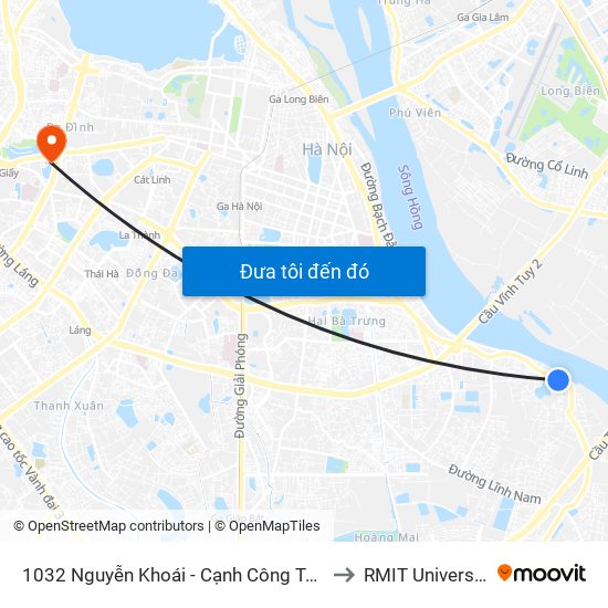 1032 Nguyễn Khoái - Cạnh Công Ty Gốm Sứ Thanh Trì to RMIT University Hanoi map