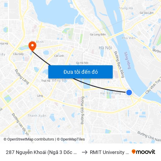 287 Nguyễn Khoái (Ngã 3 Dốc Minh Khai) to RMIT University Hanoi map