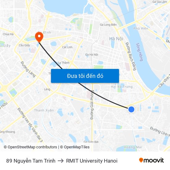 89 Nguyễn Tam Trinh to RMIT University Hanoi map