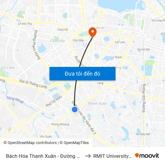 Bách Hóa Thanh Xuân - Đường Nguyễn Trãi to RMIT University Hanoi map