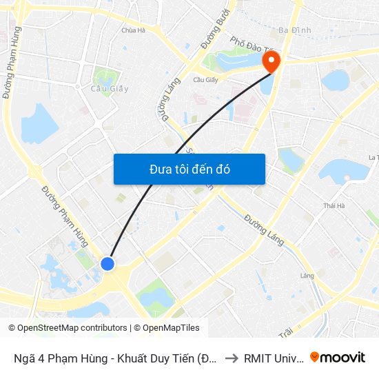 Ngã 4 Phạm Hùng - Khuất Duy Tiến (Đối Diện Trung Tâm Hội Nghị Quốc Gia) to RMIT University Hanoi map