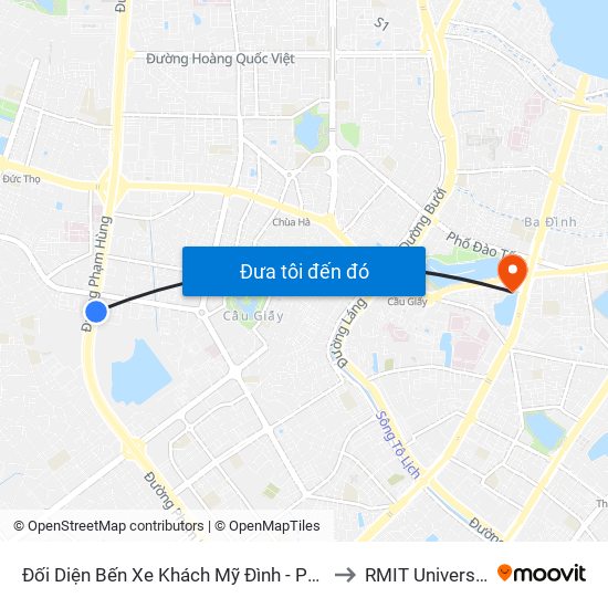 Đối Diện Bến Xe Khách Mỹ Đình - Phạm Hùng (Cột Sau) to RMIT University Hanoi map
