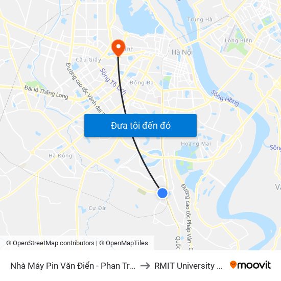 Nhà Máy Pin Văn Điển - Phan Trọng Tuệ to RMIT University Hanoi map