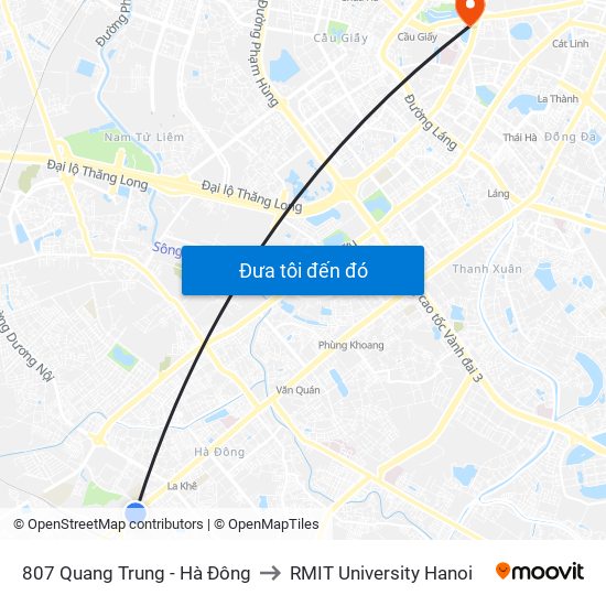 807 Quang Trung - Hà Đông to RMIT University Hanoi map